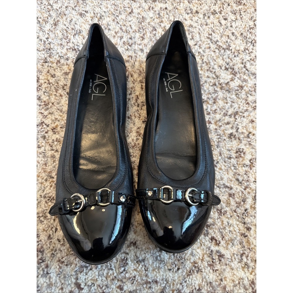 AGL Women's Monika Cap Toe Ballet Flat Black With Buckle Size US 41 EU